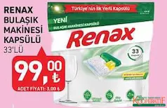 RENAX BULAŞIK MAKİNESİ KAPSÜLÜ TABLETİ 33'LÜ RENAX BULAŞIK MAKİNESİ KAPSÜLÜ TABLETİ 33'LÜ